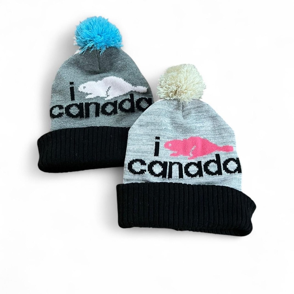 Roots Canada Kids Knit Beanie Set of 2 Gray and Pink Girls 23cm winter ski
